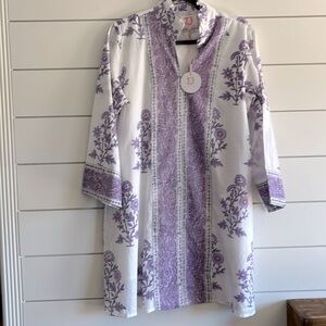 Victoria Dunn White and Purple Floral Dress NEW